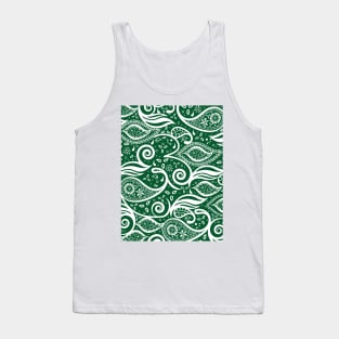 Paisley Bohemian Breeze Art - White and Green Tank Top